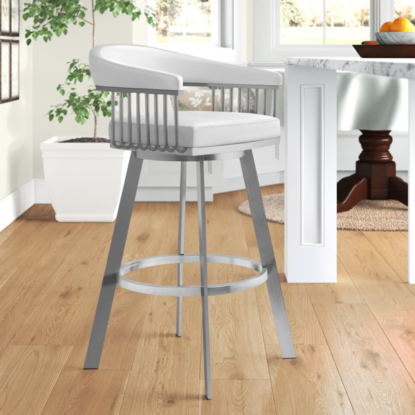 Wade Logan® Swivel Faux Leather Stool with Metal Base and Arms